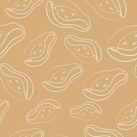 seamless pattern with a simple icon of a half of a papaya in line art style on a yellow background, for various designs and patterns vector