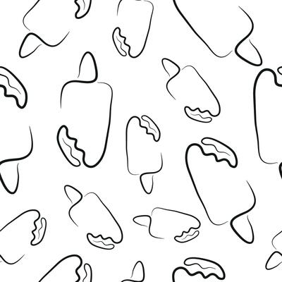 seamless pattern with a simple ice cream icon on a stick drawn with several lines in line art style