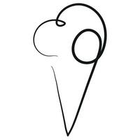 simple icon of a cone with ice cream scoops drawn with one outline in line art style vector