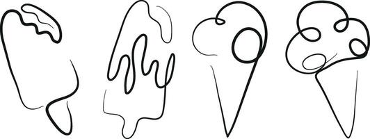 set of simple icons of various ice cream drawn with one outline in line art style vector