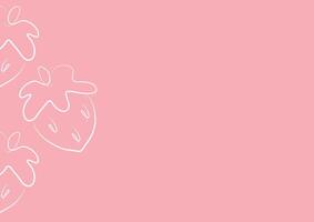 poster with a simple strawberry icon with a tail in line art style on a pink background, for various designs and packaging vector