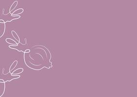 poster with a simple icon of an onion head with greens in line art style on a purple background, for various designs and patterns vector
