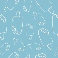 seamless pattern with a simple ice cream icon on a stick drawn with several lines in line art style on a blue background vector