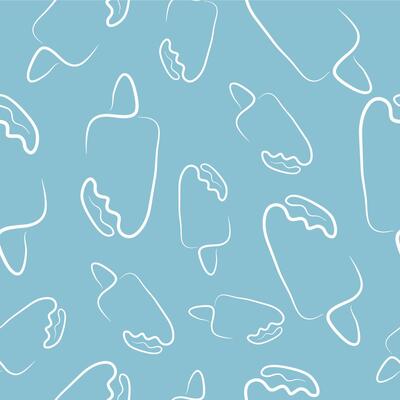 seamless pattern with a simple ice cream icon on a stick drawn with several lines in line art style on a blue background