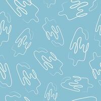 seamless pattern with a simple icon of a rectangular ice cream on a stick drawn with one contour in line art style on a blue background vector