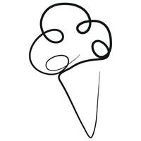 simple icon of a cone with three scoops of ice cream in line art style drawn with one outline vector