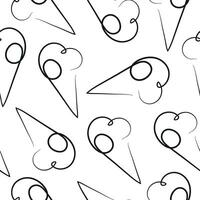 seamless pattern with a simple icon of a cone with ice cream scoops drawn with one outline in line art style vector