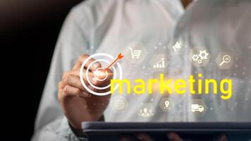modern marketing business ideas, use online technologies and advertising through websites and media, analyze marketing strategies, to plan future growth , Setting business goals photo