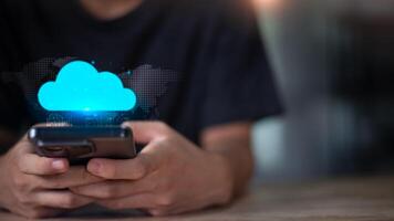 cloud computing backup technology concept , database connection with modern hardware and software , Access to server communication services , interface for uploading and downloading data photo