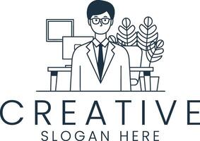 Professional Businessman Creative Office Workspace Design art tie desk line team suit vector