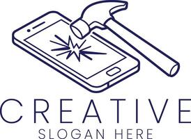 Broken Smartphone Screen Hammer Impact Damage Repair Fix Tool Icon Clean Image Mobile vector