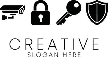 Security System Icons Digital Design Black White Minimalist key app lock flat safe vector