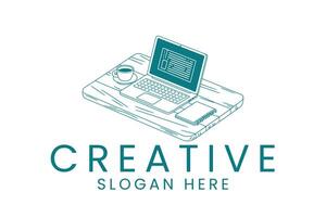 Creative workspace laptop coffee notebook for business and freelance work vector