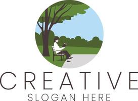 Person Reading Book Peaceful Park Bench Scene Illustration sky joy tree calm blue rest vector