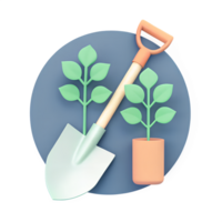 3D icon, Shovel and seedlings, isolated on a transparent background png