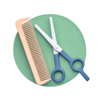 3D icon, Scissors and combs for hair cutting, isolated on a transparent background png
