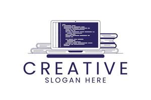 Creative coding with laptop and books for software development company vector