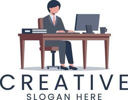 Businesswoman Working Computer Office Desk Modern Design job team flat sales vector