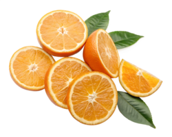Collection Set of slice Oranges with and leaves isolated on a transparent background png