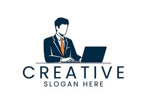 Professional man working on laptop for business and finance use vector