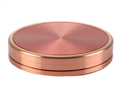 A circular platform made from Rose gold alloy, with warm reddish hues and a polished finish, isolated on a transparent background png