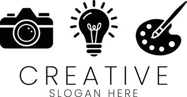 Creative Process Icons Camera Idea Paint Palette Design art work style black white vector