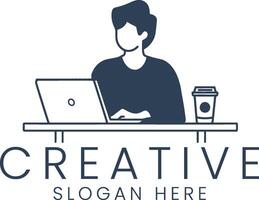 Creative Person Working on Laptop Modern Design Minimalist Illustration art job desk icon vector