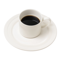 white coffee cup filled with black coffee sits on matching plate, creating simple yet elegant presentation png
