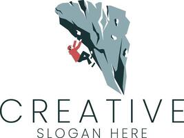Climber Ascending Steep Rock Face Bold Design Minimalist Graphic Art red risk icon vector