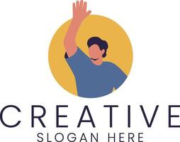 Creative Person Raising Hand Up Yellow Circle Design flat icon idea style happy clean vector