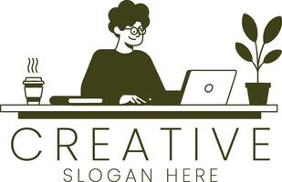 Creative Person Working Laptop Design Modern Office Workspace art job desk idea style vector