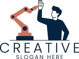 Humanoid Robot Collaboration Creative Concept icon flat high tech style clean vector
