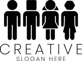 Unique Diverse People Group Icon Creative Design man team flat unity style black vector