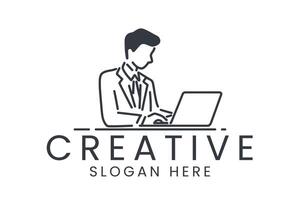 Creative business with man working on laptop for company branding icon vector