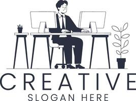 Professional Businessman Working Creative Office Desk job flat icon neat style clean vector
