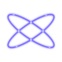 Glowing blue neon circular star shape with intersecting elliptical light trails and spark points on transparent background. png