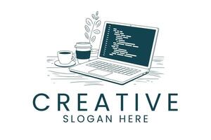 Creative coder laptop coffee programming concept vector