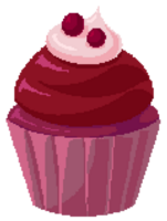 Cranberry cupcake with cranberry cream topped with cranberry fruit in pixel art style png