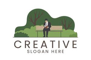 Man reading book on bench in park creative idea vector