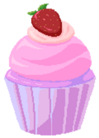 Strawberry cupcake with strawberry cream in pixel art style png