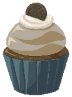Cookies and cream cupcake topped with a cookie in pixel art style png