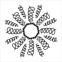 Hand drawn sun with swirling beams in doodle style. Abstract sun with twirling lines isolated on white background. Concept of sun as movement, energy and light in artistic line art. Swirl ink lines vector