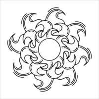 Hand drawn sun with swirling waves in doodle style. Abstract sun with curved beams and sea inspired twirls isolated on white background. Concept of sun as energy, movement and ocean harmony. vector