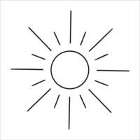 Hand drawn sun in line art style. Simple outline sun with ink strokes isolated on white background. Concept of sun for summer, weather, nature, and artistic design in minimalistic style. Sun vector