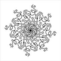Hand drawn sun with swirling beams, bubbles in doodle style. Abstract sun with flowing waves, twirling elements isolated on white. Concept - sun as energy, movement, harmony. Ink jellyfish, snowflake vector