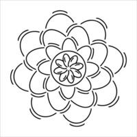 Hand drawn sun with daisy flower petals in doodle style. Abstract sun with floral elements isolated on white background. Concept of sun as nature, warmth, and energy in artistic line art. Ink sun vector