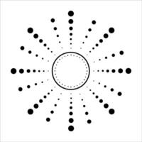 Hand drawn sun with radial halftone effect in ink style. Abstract sun with dotted beams isolated on white background. Concept of sun as cosmic energy, balance, and minimalistic celestial design vector