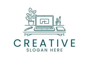 Creative workspace for freelancers and remote workers with desk setup vector