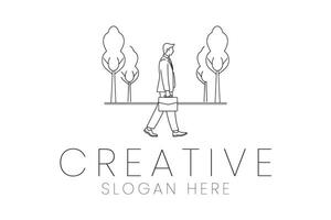 Minimalist business with walking man and trees for creative company vector