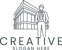 Modern Businessman Building Outline Minimalist tie icon real suit clean image vector